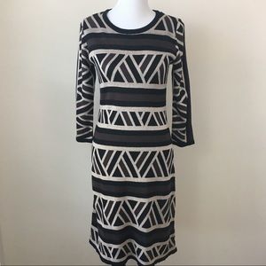 Anne Klein Geometric Brown A-Line Sweater Dress S